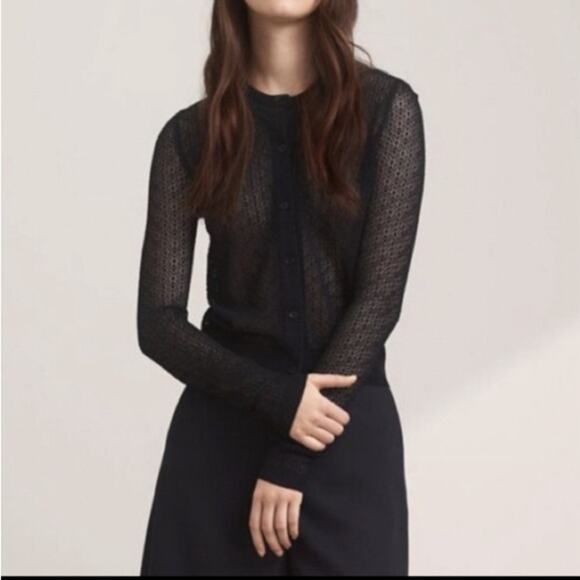 Aritzia Sweaters - Aritzia Wilfred Joffrion Black Open Knit Button Front Cardigan Sweater Size XS